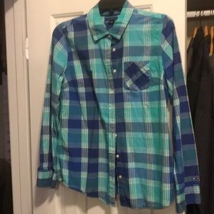 Cute blue and teal plaid Tommy Hilfiger shirt
